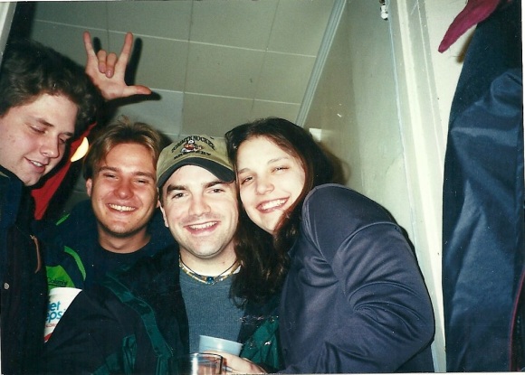 Jeff, Joe, John, and me at a party at my house in college. 